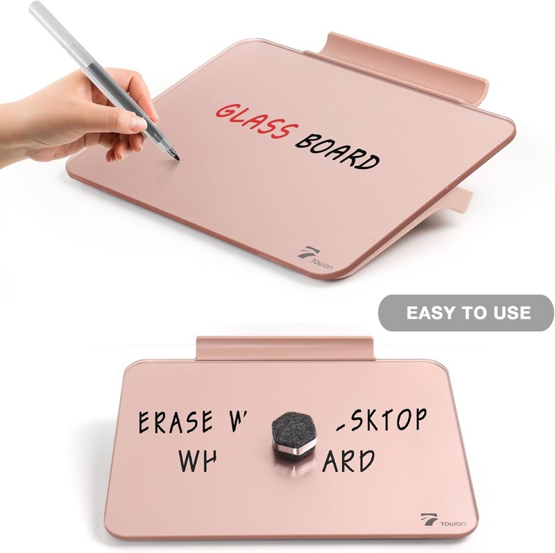 TOWON Rose Gold Glossy Mirror Mini Desktop Pure Glass Whiteboard, Small Desktop Dry Erase Board, Desk White Board Dry Erase with Accessories, Stenography Artifact for Office Homeschooling Décor, 8x6 Inches - Image 3